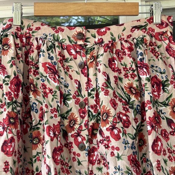 Vintage Eagle's Eye Floral Prairie Midi Skirt Size Large Button Front Linen - Picture 2 of 7